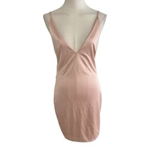 BLANC Nude‎ Pink Slip Dress Low Cut Back V Neck Bodycon Size S Party Date Night